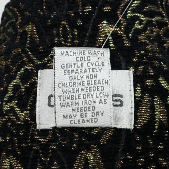 Chicos Jacket 1 Womens Medium 8 Black Gold Metallic Lined Burn out Brocade New - Picture 16 of 16